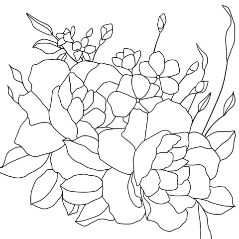 Gorgeous Flower Coloring Page: Beautiful Red Roses and Colorful Little Flowers