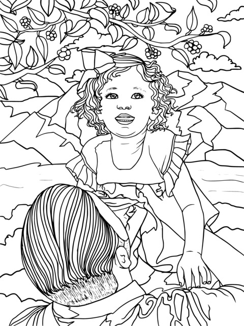 Coloring Page of Parent - Child Happy Time