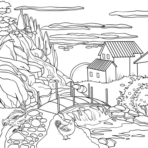 Rural Scenery Coloring Page