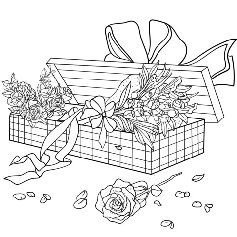 Caja de regalo llena de flores