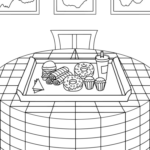 Página para colorear de una bandeja de comida