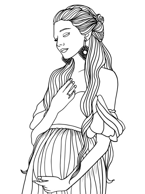 Beautiful Pregnant - Woman Themed Coloring Page