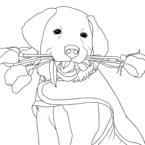 Página de Colorear de un Perro Adorable con Tulipanes