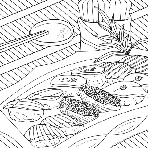 Japanese Sushi Delicacy Coloring Page