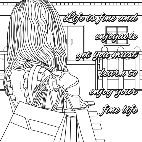 Shopping - themed Coloring Page: Enjoy a Fine Life