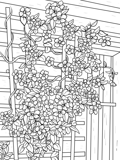 Colorful Flower - Climbing Fence Coloring Page