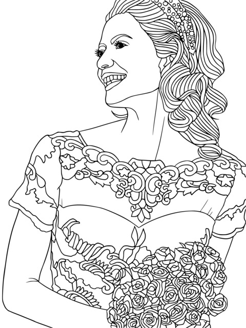 Beautiful Bride Holding a Bouquet Coloring Page