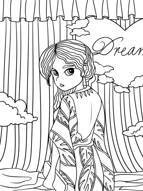 Dreamy Girl with Back View Coloring Page