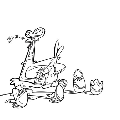 Cartoon Coloring Page of a Hen Hatching Eggs