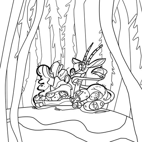 Fun Coloring Page of a Lion and an Antelope Sleeping Together