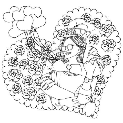 Romantic Couples Hugging Coloring Page