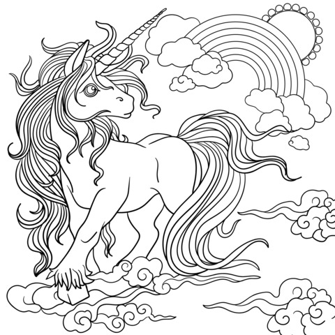 Dreamy Unicorn Coloring Page