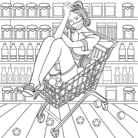 A tired woman sitting in a shopping cart