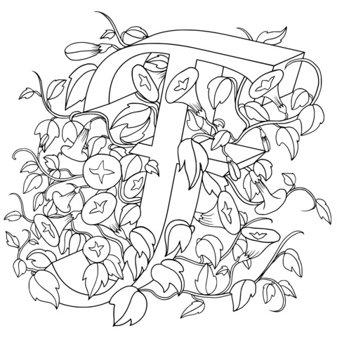 Floral - decorated Letter F Coloring Page