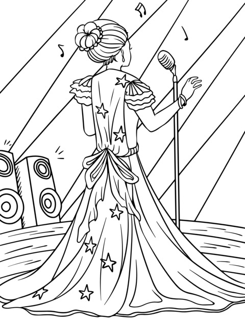 Coloring Page of a Singer on Stage