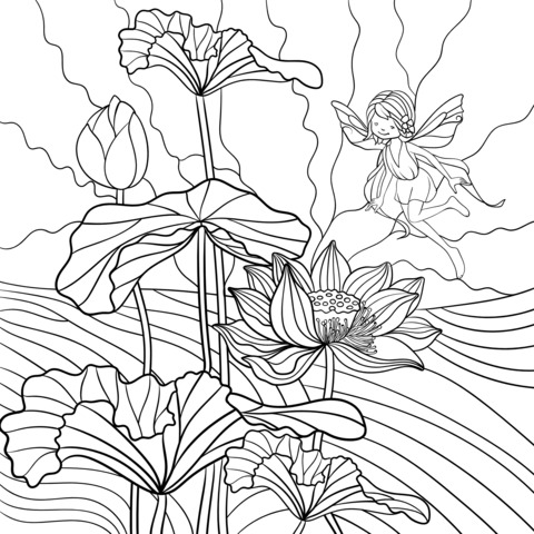 Dreamy Lotus Fairy Coloring Page