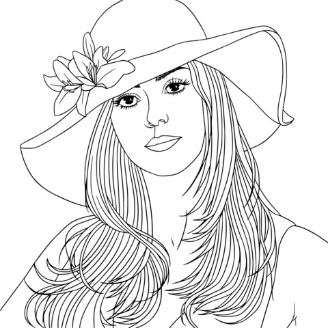 Woman with a Flower - Embellished Wide - Brimmed Hat