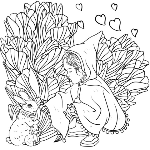 Little Red Riding Hood and Rabbit Coloring Page