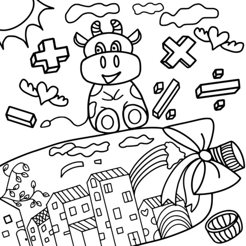 Cute Cow - themed Coloring Page