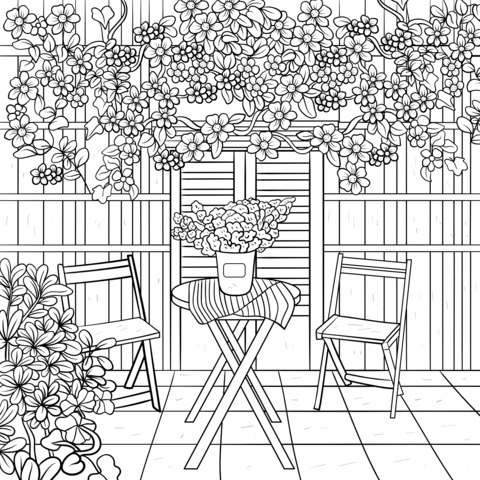 Cozy Outdoor Courtyard Coloring Page