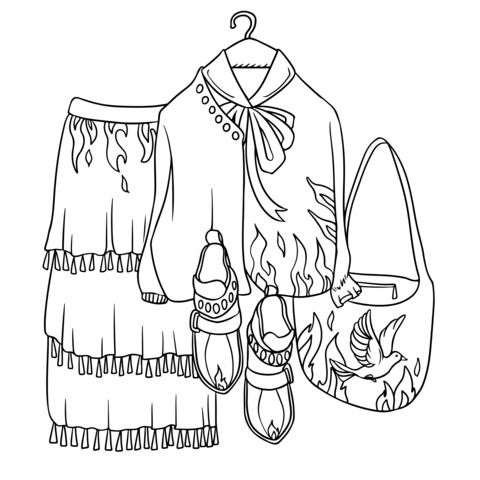 Fashionable Clothing Coloring Page: Flame - themed Garments and Accessories