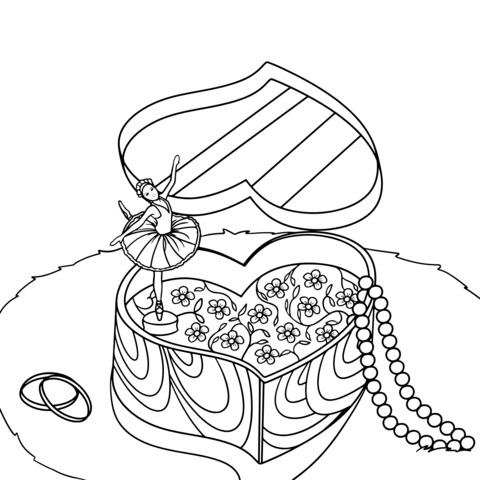 Página de Colorear de una Caja Musical en Forma de Corazón