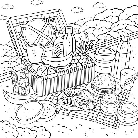 Joyful Picnic - Themed Coloring Page