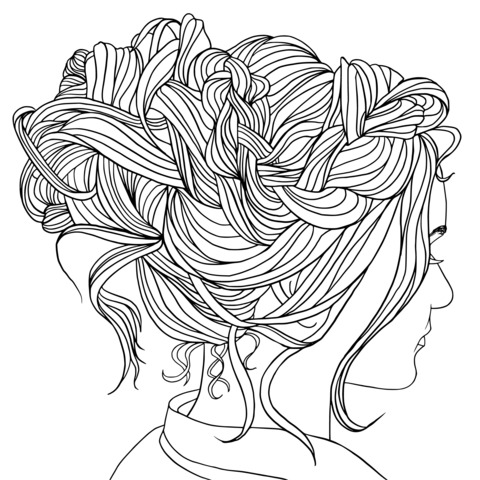 Fashionable Curly - Haired Woman Profile Coloring Page