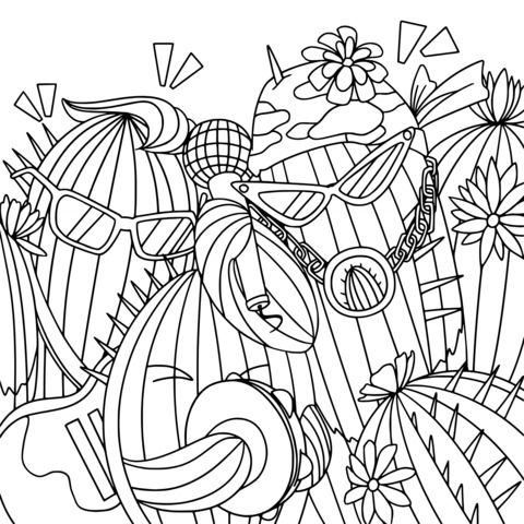 Fun Cactus Coloring Page: Rock - style Cacti