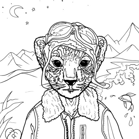 Cute Cheetah Pilot - themed Coloring Page