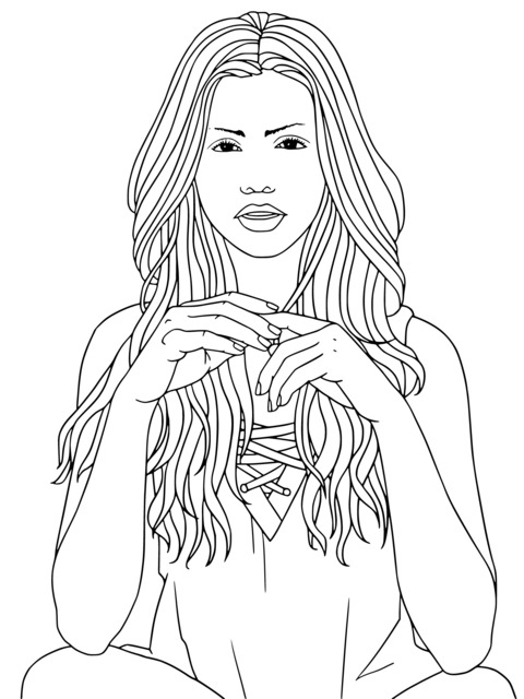 Coloring Page of a Beautiful Girl with Long Hair against a Fireworks Background