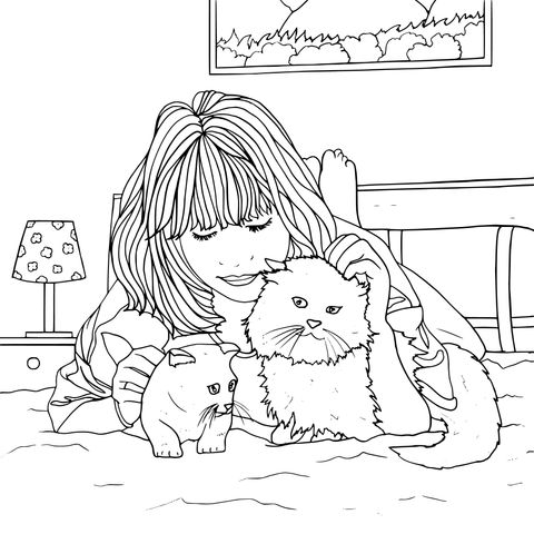 A Girl's Cozy Time with Cats