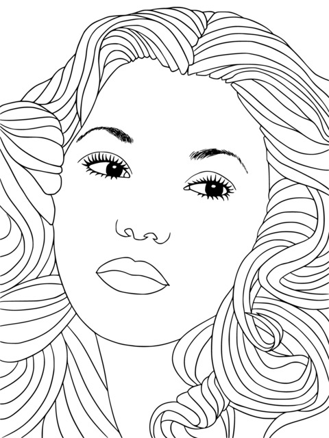 Dreamy Curly - Haired Woman Coloring Page