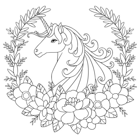 Unicorn and Flower Coloring Page