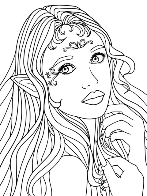 Fantasy Elf Girl Coloring Page