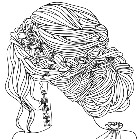 Coloring Page of a Lady with Green - Haired Hairstyle