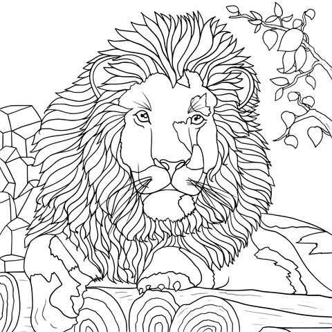 Lion - themed Coloring Page Illustration