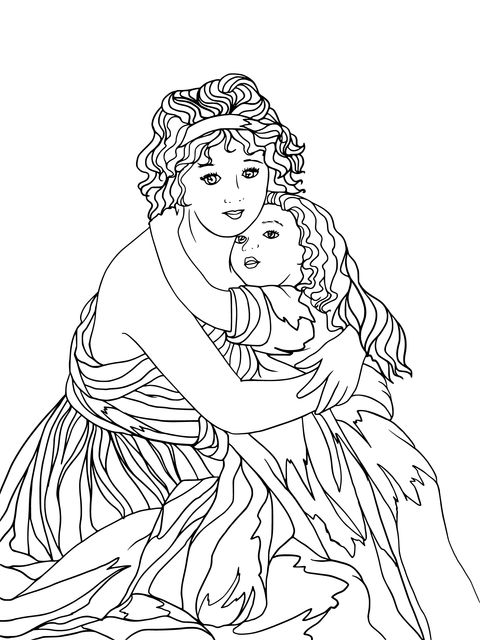 Mother - Child Hug Coloring Page