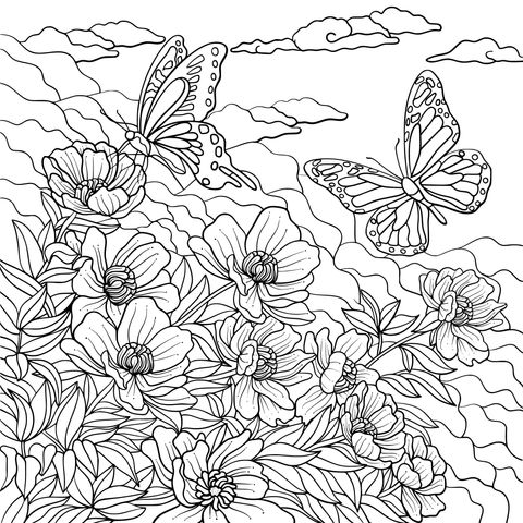 Flowers and Butterflies Coloring Page