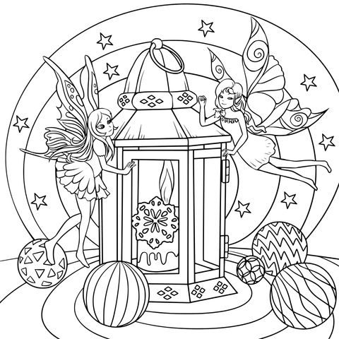 Fairy and Lantern Coloring Page