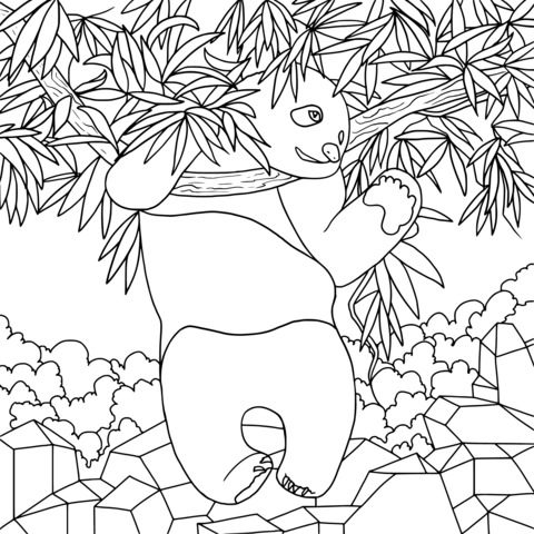 Adorable Panda Climbing Bamboo Coloring Page