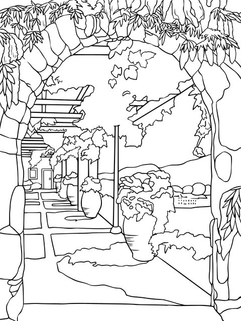 Beautiful Outdoor Flower - Lined Walkway Coloring Page