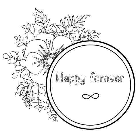 Página de colorir com o tema 'Happy Forever'