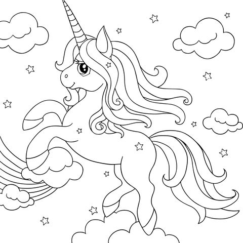 Dreamy Unicorn Coloring Page