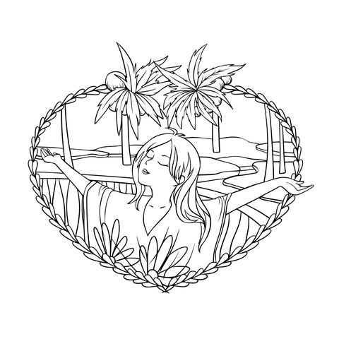 Tropical - themed Relaxing Coloring Page of a Woman