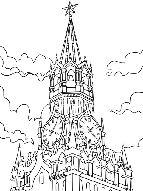 Coloring Page of the Kremlin Tower in Moscow