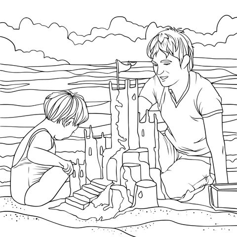 Parent - child sand - castle building time on the beach