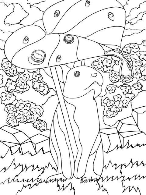 Rabbit Holding a Leaf for Shelter in the Rain Coloring Page