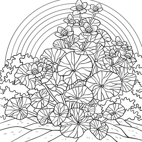 虹の下の花卉塗り絵ページ