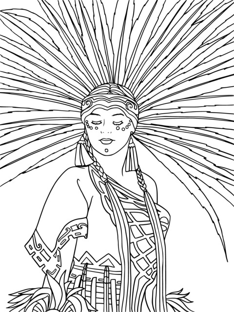 Coloring Page of a Woman in Native American Style